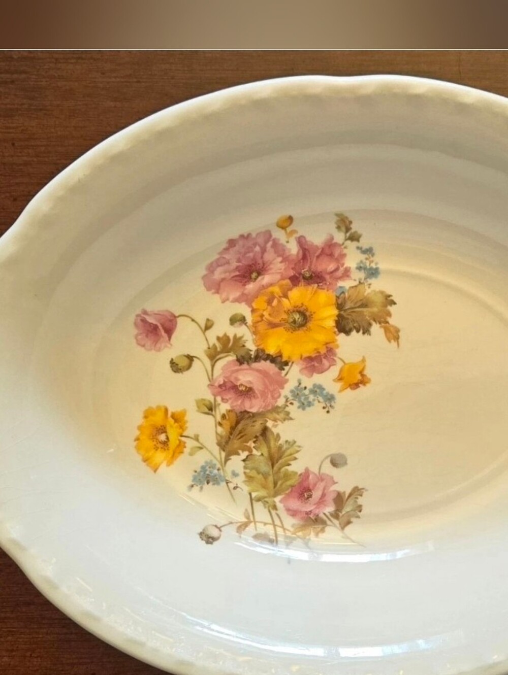Vintage 1935 Crooksville China Co Euclid Oval Serving Bowl Floral Poppy Pattern